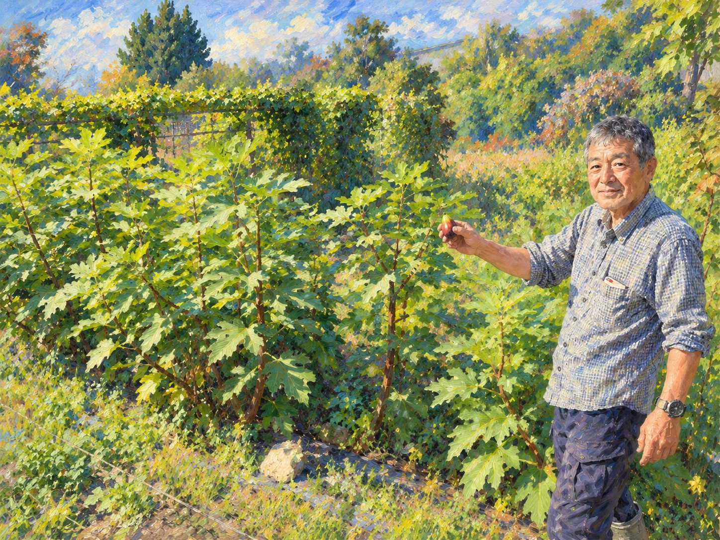 畑で実を手にする白井さん